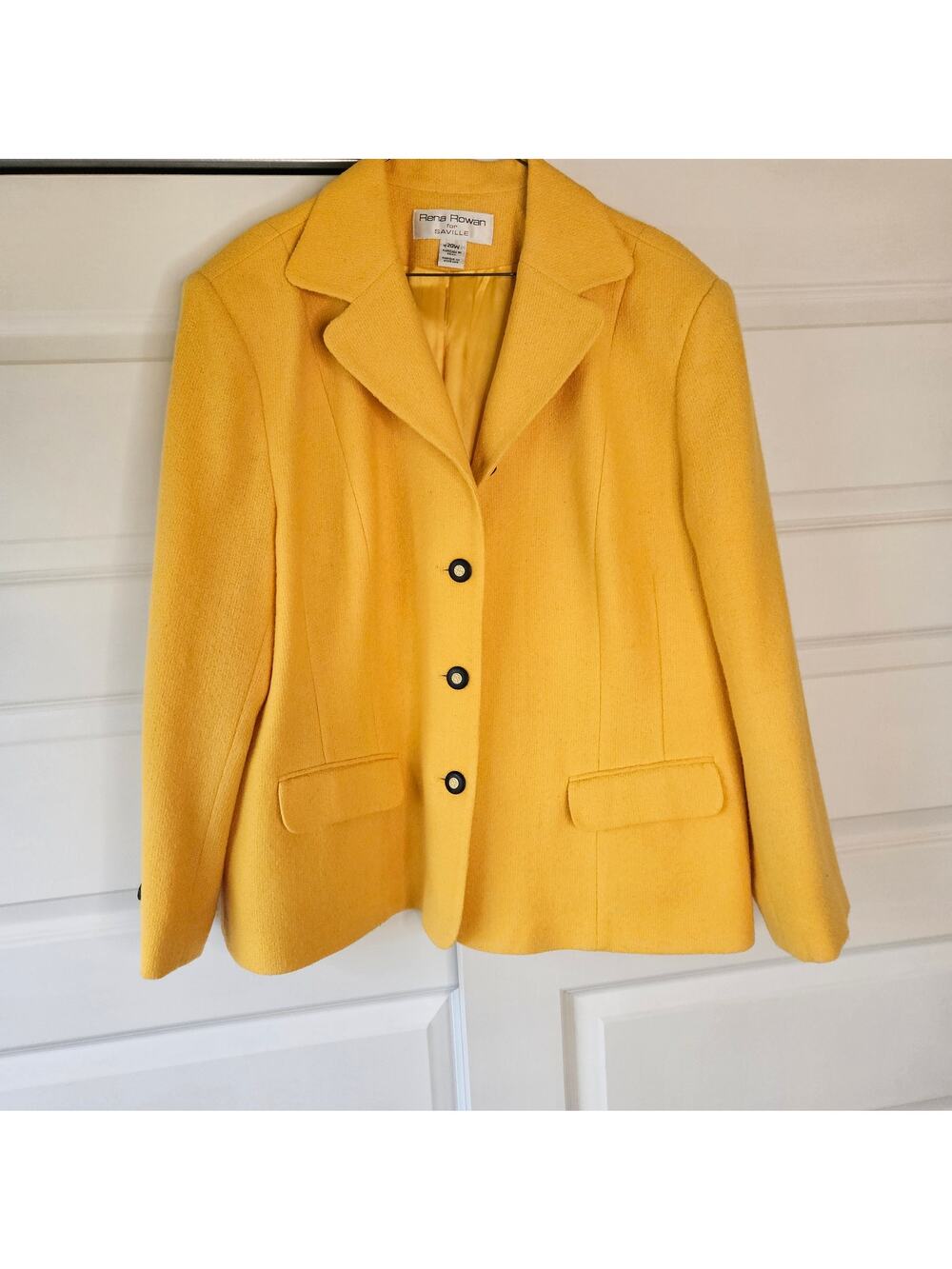 Vintage Rena Rowan Saville Yellow Blazer Jacket Womens Plus Size 20W 4 Button